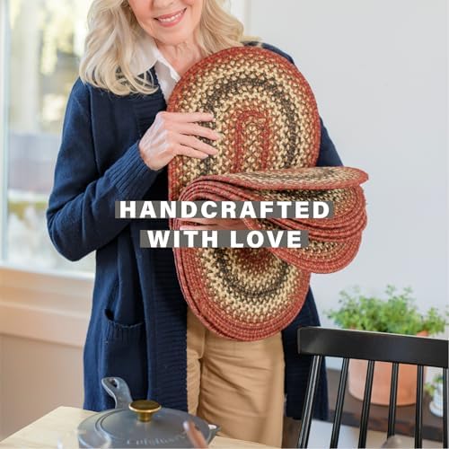 Homespice Chester Braided Placemats for Cabin Decor, Oval 13x19 Set of 6