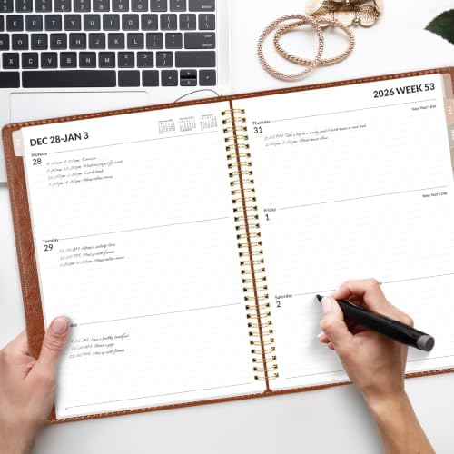 SUNEE 2027 Weekly & Monthly Planner 9"x11.2"- 12 Month (January 2027 - December 2027), Vegan Leather Cover, Pocket, Bookmark, Notes, Monthly Tab, Brown