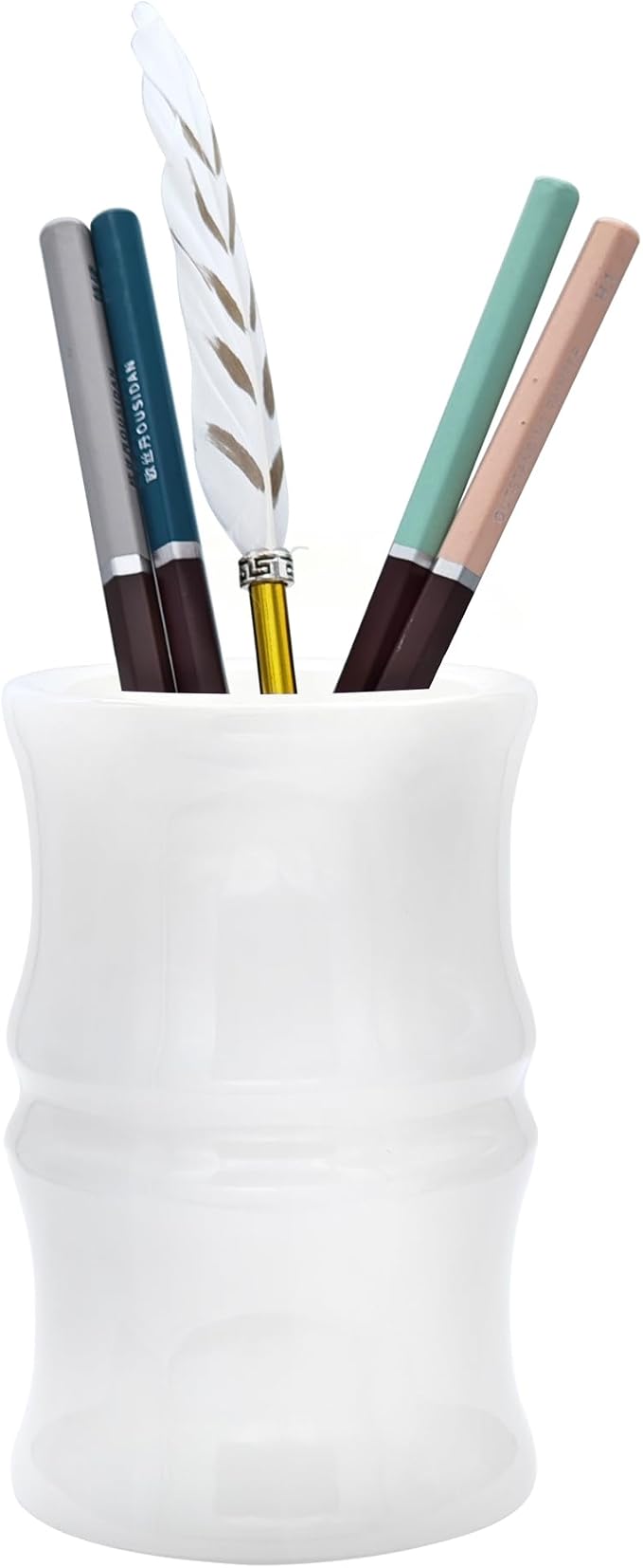 Afghanistan Natural Jade Makeup Brush Holder & Organizer, Small Countertop Vanity Accessories, luxury Makeup Organizer, Christmas Presents, Unique Gifts for Women, Girlfriend, Mum (Milky White)