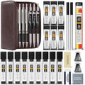 STAGEEK 30PCS Mechanical Pencil Set with Leather Bag, 0.5, 0.7, 0.9 ＆ 2mm | Drawing Pencils with 464PCS Lead Refills (6B 4B 2B HB 2H 4H Color), Erasers, Sharpeners, Artist Pencil for Sketching Drafting