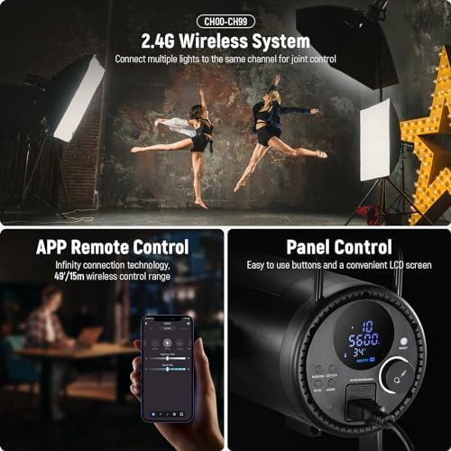 NEEWER CB200 210W LED Video Light with 2.4G/APP Control, 5600K Daylight COB Continuous Output Lighting for Photography with 98500lux/m, CRI97+/TLCI97+, 9 Scenes, PWM Dimming, Bowens Mount