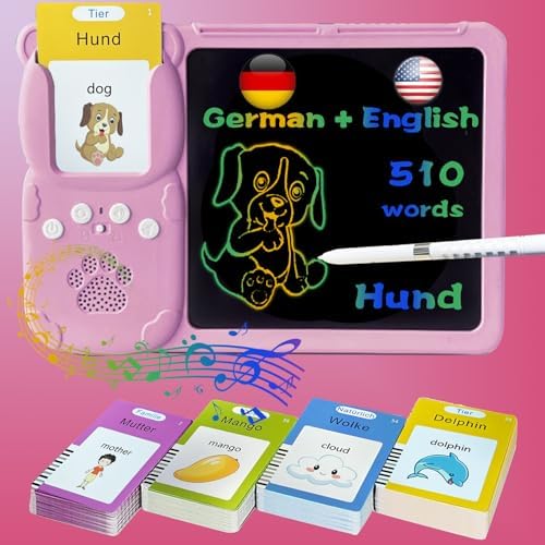 Writing Drawing Tablet with Talking German Flash Cards - Pink