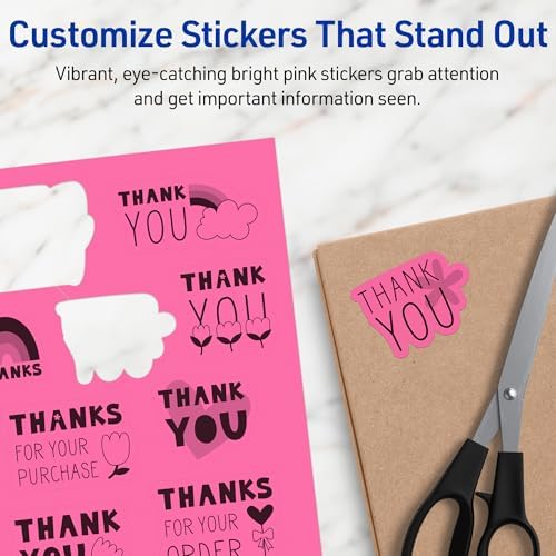 Avery Printable Sticker Paper, 8-1/2" x 11", Full-Sheet Labels, Bright Pink Labels, Laser/Inkjet Printable, 10 Total, Great for Packaging and Stickers