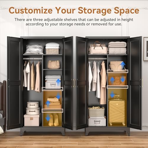 Polup Metal Armoire Wardrobe Closet, 71" Tall Wardrobe Cabinet with 2 Doors