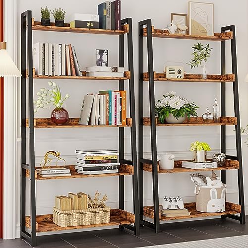 IRONCK Ladder Shelf 5-Tier 74.8in Tall, Industrial Bookcase and Bookshelf