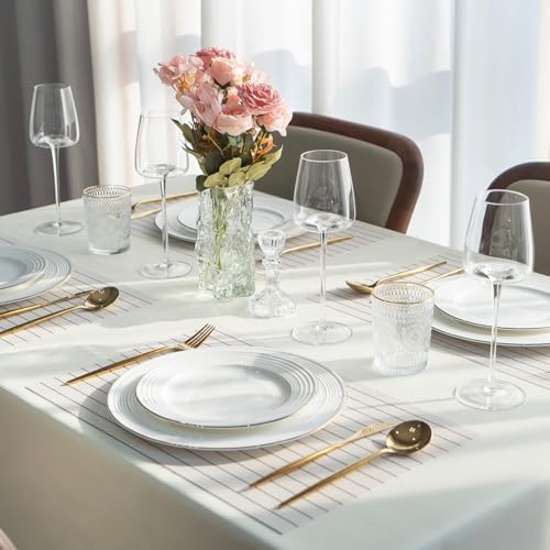 Placemats Set of 6 Vinyl/Plastic Woven Place Mats for Kitchen Table Indoor/Outdoor Washable Placemat Wipeable Dining Table Mats (White Stripes,6)