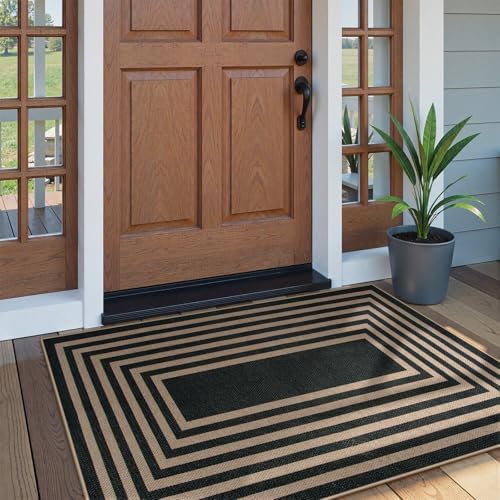 Lahome Modern 3x5 Outdoor Rug,Black Indoor Outdoor Front Porch Rug Non Slip