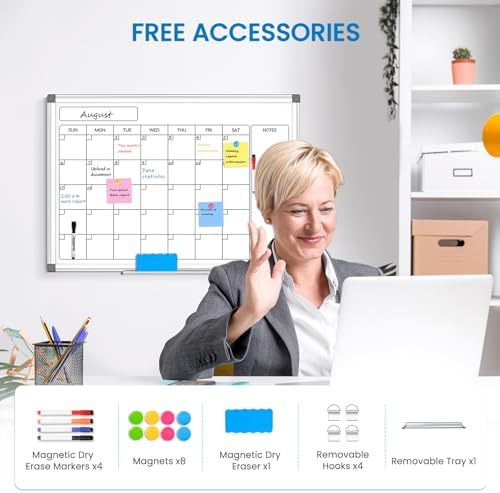 WALGLASS Whiteboard Calendar 36x24 Magnetic Dry Erase Board for Wall