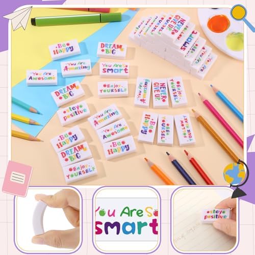 50 Pcs Back to School Inspirational Pencil Erasers for Kids Bulk