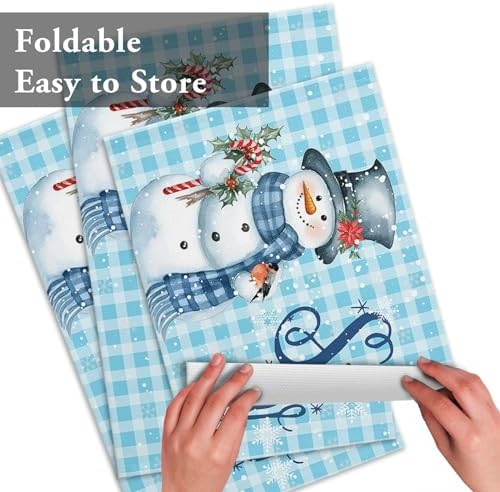 Snowman Christmas Placemat 1PC, Let It Snow Winter Holiday Heat Resistant Washable Table Place Mats Blue White Buffalo Plaid Cotton Table Linens Party Holiday Decor for Kitchen Dining Outdoor Indoor