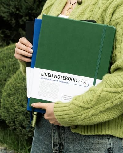 Dynta A4 Lined Journal Notebooks 3 Pack 8.5 x 11 Leather Hardcover Journals