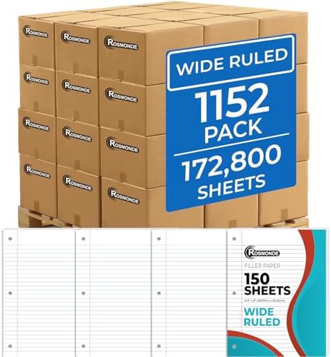 Rosmonde 172800 Sheets Loose Leaf Paper Bulk, 1152 Pack, Wide Ruled Paper