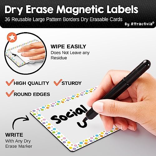 Attractivia Dry Erase Magnetic Labels 5.6 x 3.7 in, Pattern Borders, Large Dry Erase Magnets, 36-Pack, Erasable Write-On All-Purpose Labels, for Office, Education, Home, Whiteboard