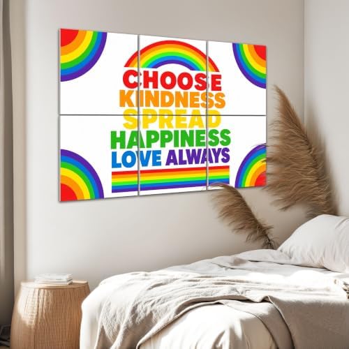 6 Pack Art Acoustic Panels Sound Absorbing Rainbow Motivational Poster Choose Kindness Spread Happiness Love Decorative Soundproof Wall Panels Self Adhesive for Home Recording Studios 72"x48"