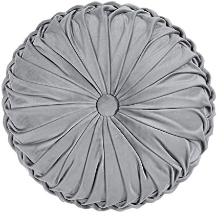 Lush Decor Round Pleated Soft Velvet Decorative Throw Pillow, 1 Count, 15" Diameter, Dark Gray - Plush Round Pillow, Seat Cushion, Decorative Pillows For Bed, Couch, Or Chair