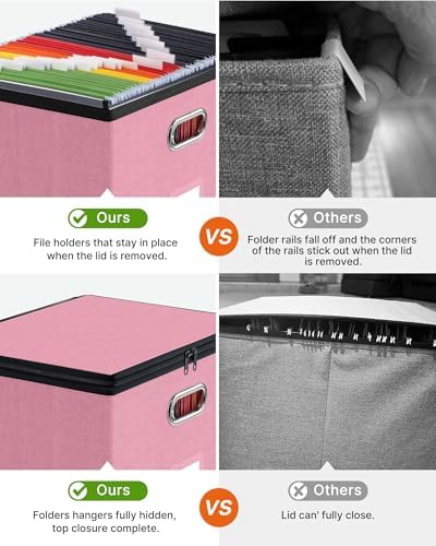 Oterri File Box Large 2-Pack Hanging Organizer for Letter/Legal-Size Folder | Dustproof Lid. 3 Mesh Pockets. Collapsible Scratch-Resistant GRS Linen. Slide Rails. Office, Home, Dorm