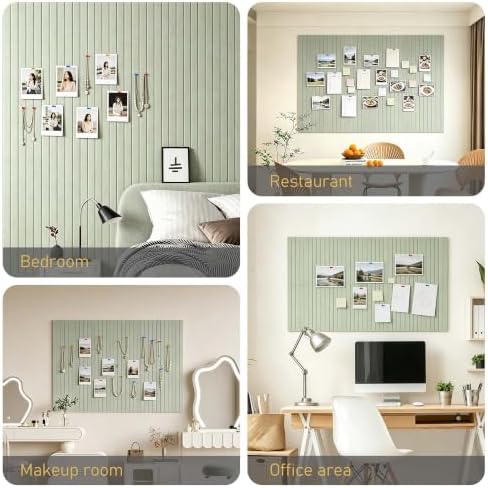 Felt Bulletin Board Tiles, 12 Pack Combination 90×120cm Large Felt Pin Board with 35 Colored Pushpins & 70 Traceless Adhesive Tabs for Office Home Classroom, Sage