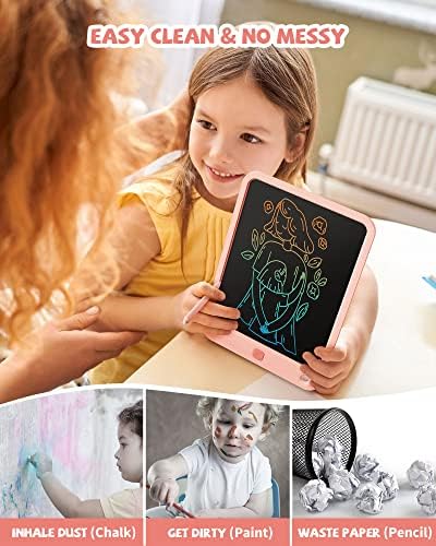LCD Writing Tablet 10 Inch, Toys for 3 4 5 6 7 8 9 10 Year Old Boys Girls, Colorful Doodle Board Drawing Tablet, Gift for Boys Toddlers Age 3-12 Years, Memo Board, Drawing Pads with Lanyard (Pink)