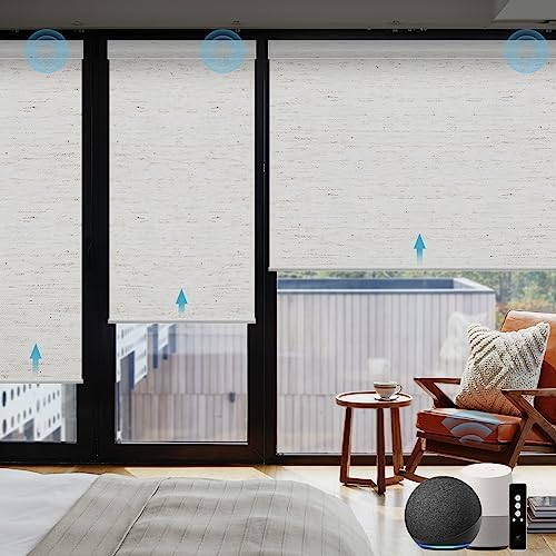 SmartWings Motorized Smart Roller Shades, 100% Blackout Linen White