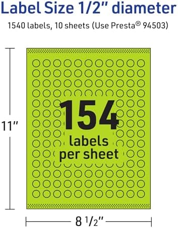 Avery Printable Round Labels, Sure Feed Technology, 1/2" Diameter, Bright Green Labels, Print-to-the-Edge, Laser/Inkjet, 1,540 Total, Great for Price Stickers and Mailing Seals