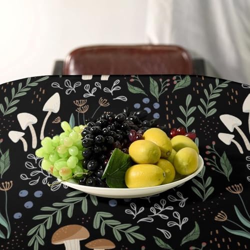 Mushroom Tablecloth, Cartoon Green Leaves Mushroom Wildflower Plant Botanical Herb Nature Garden Print Table Cloth for Home Kitchen Outdoor Party Picnic Wedding Decor 60x90in