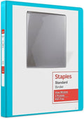 Staples Standard 0.5-Inch D-Ring View Binder, Holds Up to 100 Sheets, Teal, Slim Binder for Office, School & Home