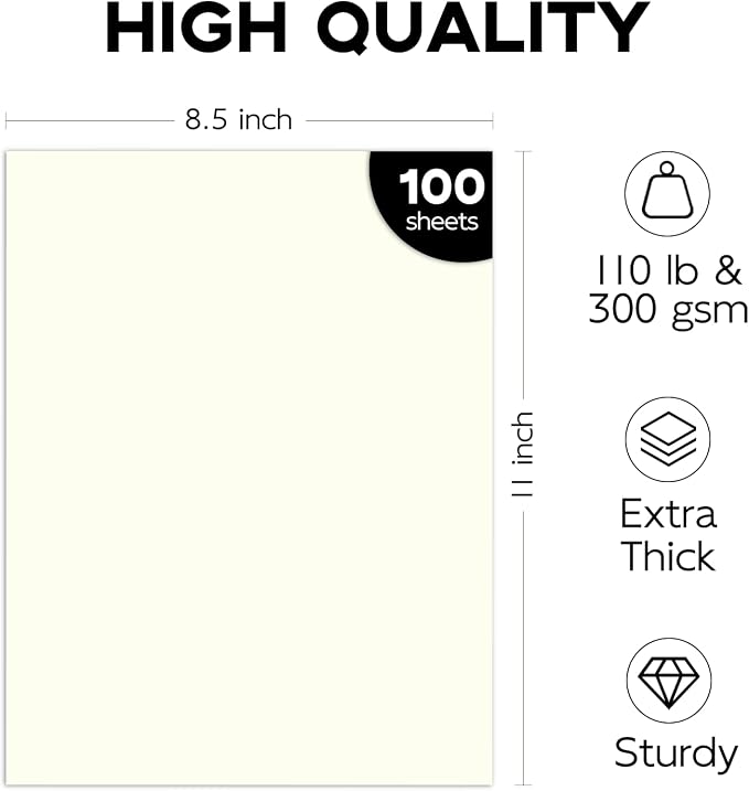 110lb Cream Cardstock 100 Sheets Ivory Cardstock Paper 300 GSM | Goefun Thick Paper for Printing, Invitations, Menus, Poster, DIY Card