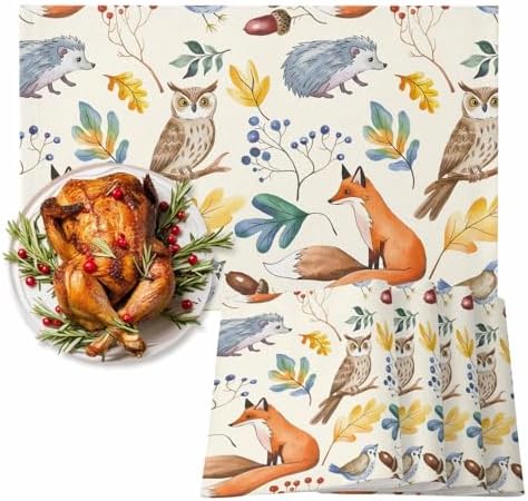 Fall Placemats Set of 4, Autumn Animal Place Mats Owl Bird Fox Leaves Tablemats Harvest Thanksgiving Placemat Table Decoration for Kitchen Table Holiday Dinner Party Autumn Home Decor