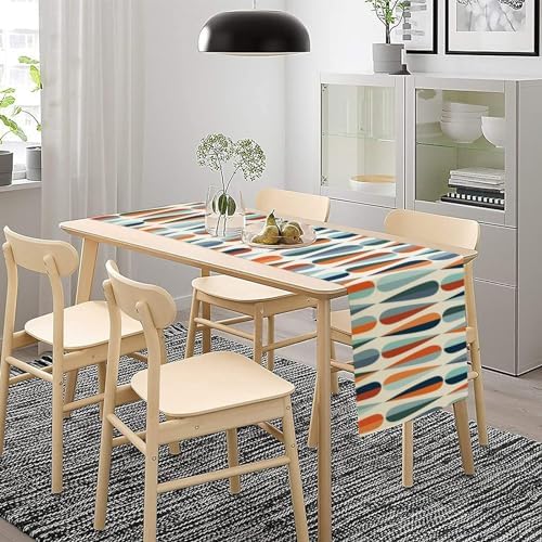 Mid Century Modern Table Runner Retro Blue Orange Grey Water Droplets Geometric Table Runner for Kitchen Dining Room Dining Table Decoration 13x90in