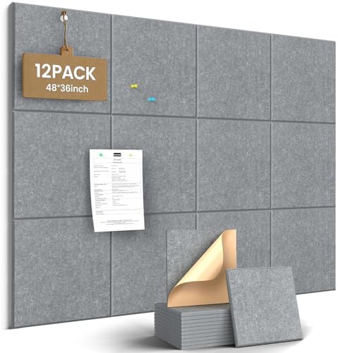 JBER Cork Board Alternative, 12 Pack 48" x 36" Felt Board, Light Gray