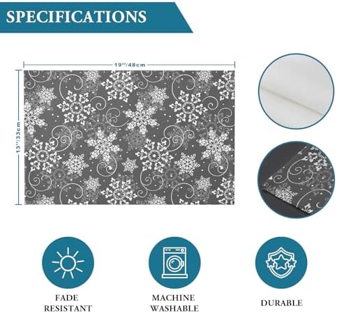 Christmas Placemats Set of 4, Grey White Snowflakes Pattern Heat Resistant Washable Table Place Mats Winter Cotton Table Linens Party Holiday Decor for Kitchen Dining Outdoor Indoor