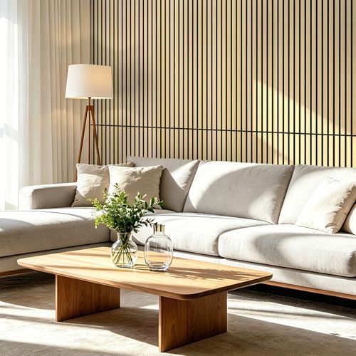 Art3d 47 x 23.6 Inch Acoustic Wood Slat Design Wall Panels, 4-Pack, Oak