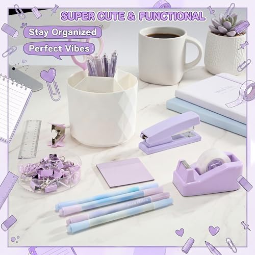 Eersida 20 Pcs Purple Office Supplies, Desk Accessories and Organizer Set