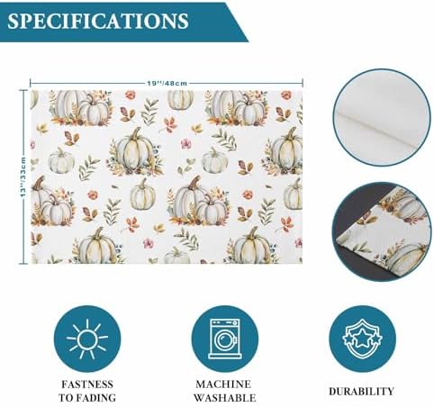 Fall Floral Leaves Placemats Set of 4, Thanksgiving Pumpkins Heat Resistant Washable Table Place Mats Boho Cotton Table Linens Party Holiday Decorations for Home Kitchen Dining Table Outdoor Indoor,