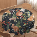 Watercolor Forest Tablecloth, Rustic Woodland Animals Squirrel Rabbit Fox Wild Flower Mushroom Leaves Print Table Cloth Cover for Kitchen Dining Indoor Outdoor Decor, 60x60in