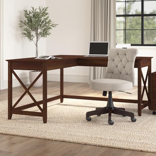 Bush Home Key West 60W Modern Farmhouse L Shaped Desk in Bing Cherry, 60-Inch Corner Computer Table for Home Office Workspace