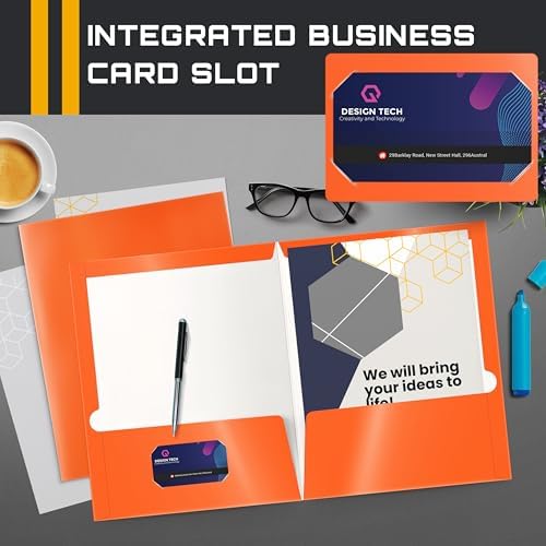 Better Office Products 2 Pocket Glossy Laminated Paper Folders, Letter Size, Orange Paper Portfolios, Box of 25 Orange Folders