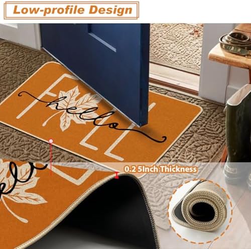 Baccessor Maple Leaves Fall Kitchen Rugs Set of 2, Autumn Leaves Kitchen Mats for Floor Low-Profile Fall Thanksgiving Home Decor 17x29 and 17x47 Inch