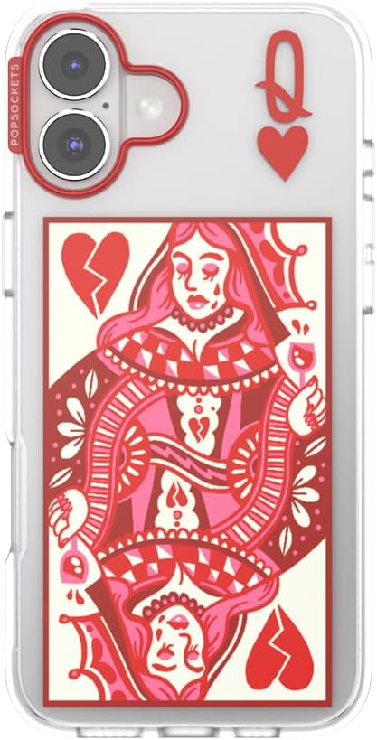 PopSockets iPhone 16 Plus Phone Case with MagSafe- Heart Queen | Magnetic, Wireless Charging, Camera & Drop Protection, Heart, Valentines, Red, Textured