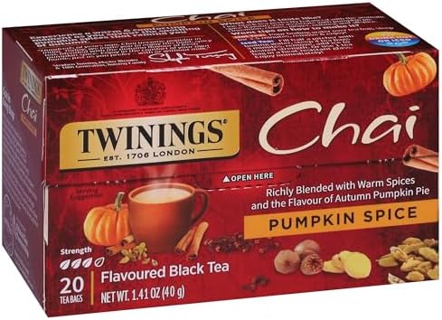 Twinings Pumpkin Spice Chai Black Spicy Tea Bags, 20 CT Box (6 Pack)