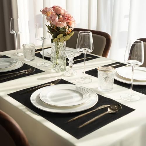 Placemats Set of 8 Vinyl/Plastic Woven Place Mats for Kitchen Table Indoor/Outdoor Washable Placemat Wipeable Dining Table Mats (Full Black,8)