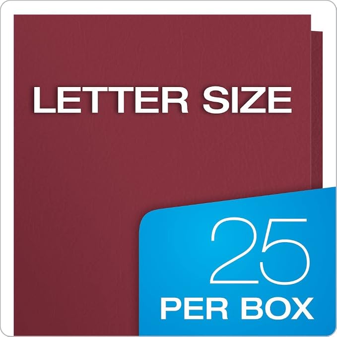 Oxford Two Pocket Folders, Textured Paper, Burgundy, For School, Home, and Office, Letter Size, 25 Per Box (57557)