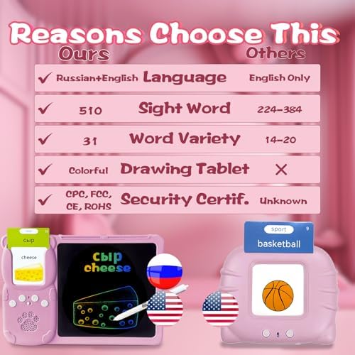 Writing Drawing Tablet with Talking Flash Cards - Russian Pink