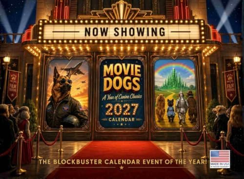 Movie Dogs Calendar 2027 Monthly Wall Calender 12 Month | American Made In The USA