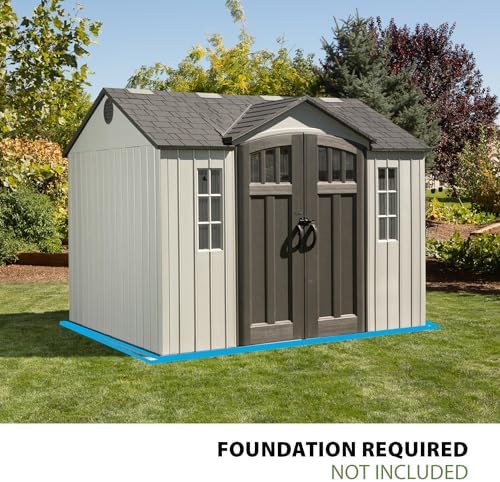 Lifetime 10×8 Ft. Outdoor Storage Shed, Dual‑Wall HDPE with Steel‑Reinforced Structure, Side‑Entry Doors with Windows, Skylight, Screened Vents, Adjustable Shelves, Slip‑Resistant Floor, UV‑Protected