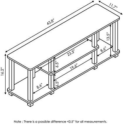 Furinno TURN-S-TUBE 3-Tier Toolless Assembly TV Stand, French Oak Grey | for TV up to 50 Inch, No Tool Rectangular Entertainment Center, TV Console, for Living Room, Bedroom