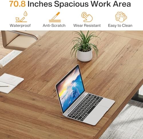 Tribesigns 70.8-Inch Executive Desk, Large Computer Office Desk Workstation, Modern Simple Style Laptop Desk Study Writing Table Business Furniture for Home Office (Light Brown, 70.8 Inch)
