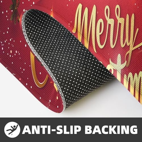Christmas and New Year Kitchen Floor Mat 2 Pcs, Non Slip Rugs Absorbent Mats for Floor Countertop Office Home, Merry Indoor Outdoor Decor Doormat 17" x 29.5" + 17" x 47"