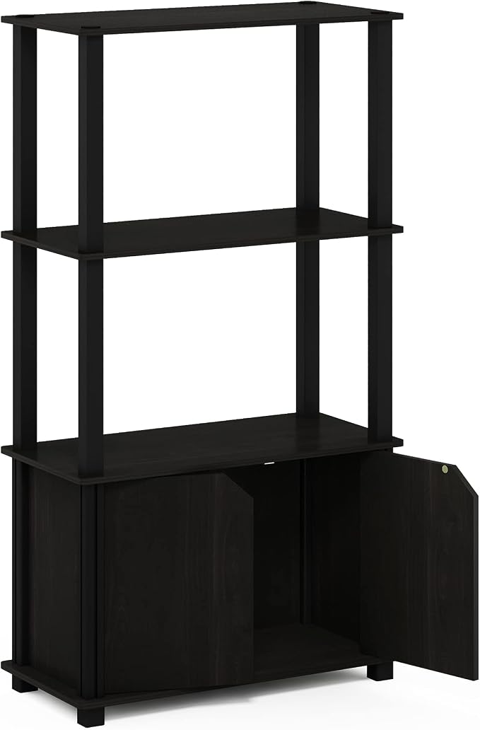 Furinno GO GREEN Storage Shelves, 4-Tier Book Shelf, Bookcase, Display Shelf with Open Shelf and Closed Storage, for Organization and Storage, Living Room, Garage, Home Office, Espresso