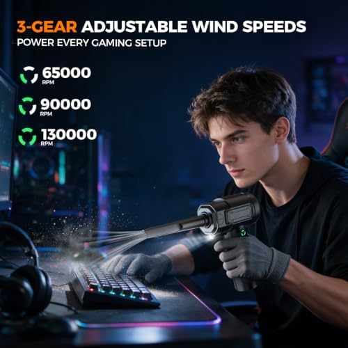 Compressed Air Duster, 130000RPM Rechargeable Electric Air Blower Cordless